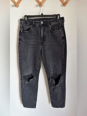 American Eagle Outfitters Black Strigid High-Rise Mom Jean Size 6 Short